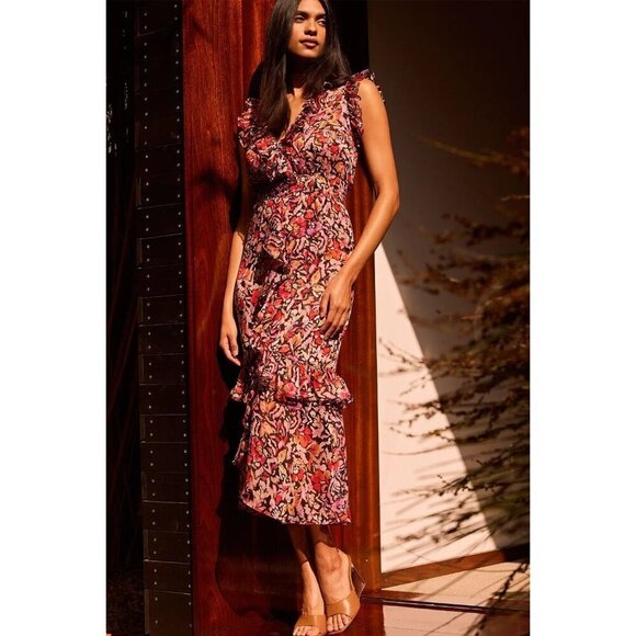 Misa Los Angeles Kidada Dress in Fire Flora Medium New Womens Midi - Picture 13 of 13